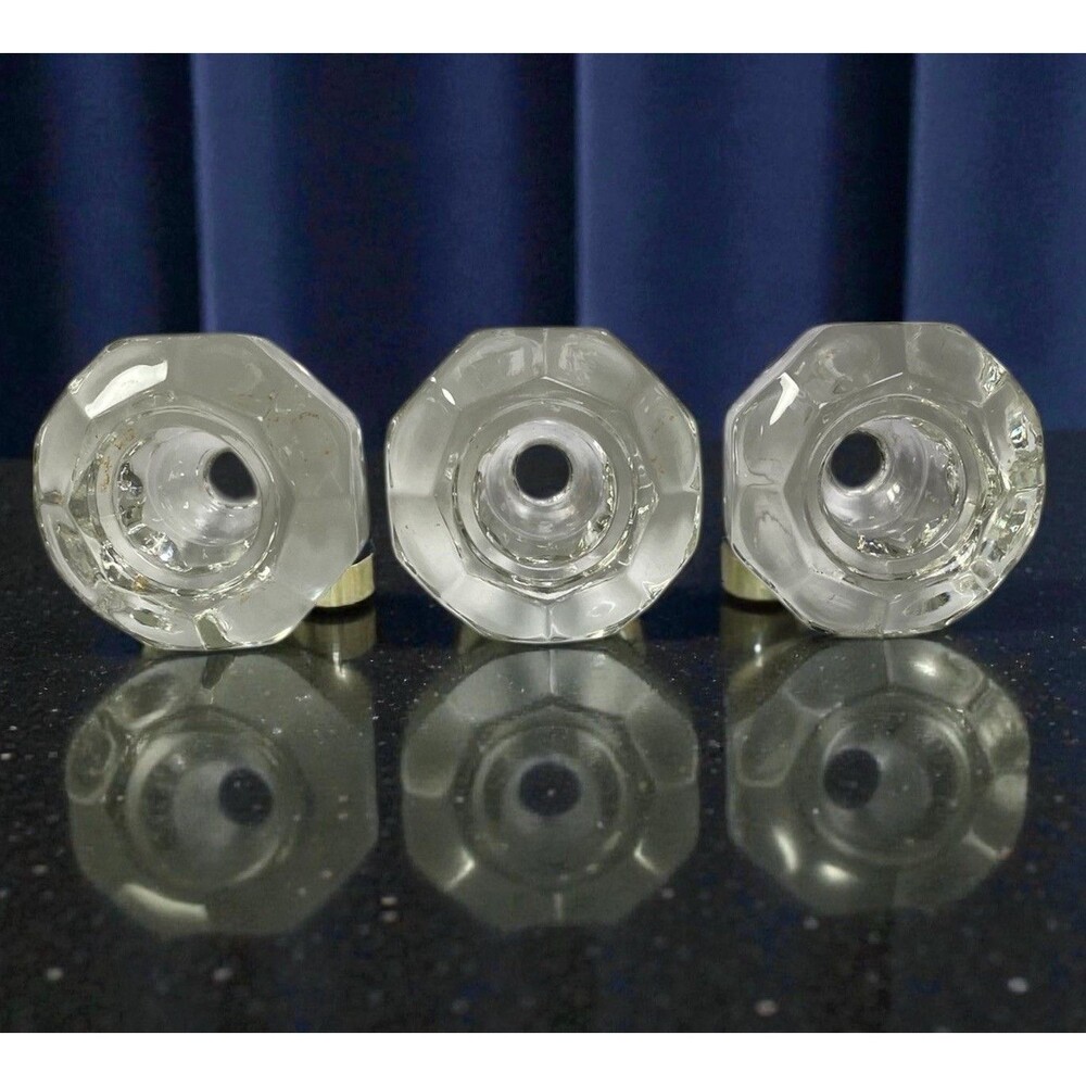 Vintage 8-Point Clear Glass Doorknobs Lot of 3 Octagonal Fluted 2-5/8" Antique